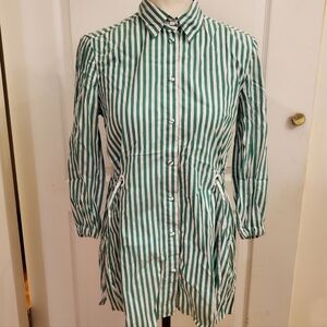 Luisa Cerano green and white striped button-Up shirt sz 4